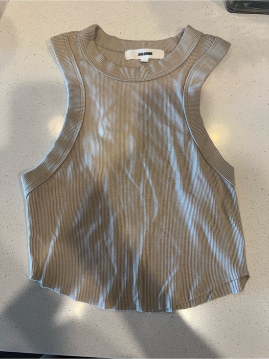 Joah Brown Tops - Joah Brown Ribbed Crewneck Tank Top - Taupe Beige
